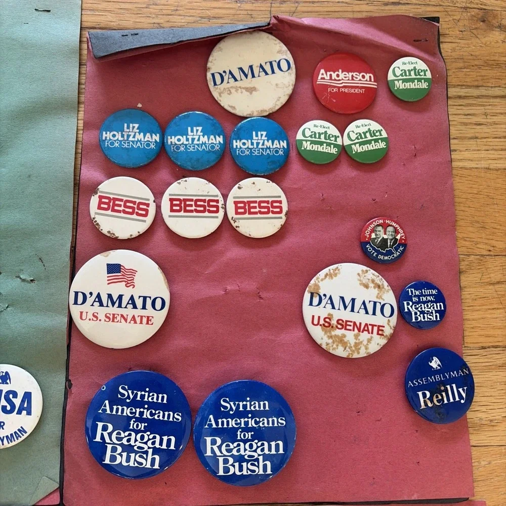 Vintage 1980s Political Pin Back Buttons Lot NY Long Island Suffolk